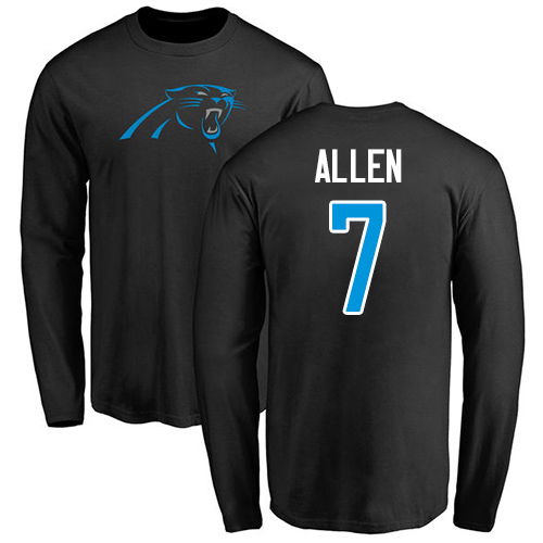 Carolina Panthers Men Black Kyle Allen Name and Number Logo NFL Football #7 Long Sleeve T Shirt->nfl t-shirts->Sports Accessory